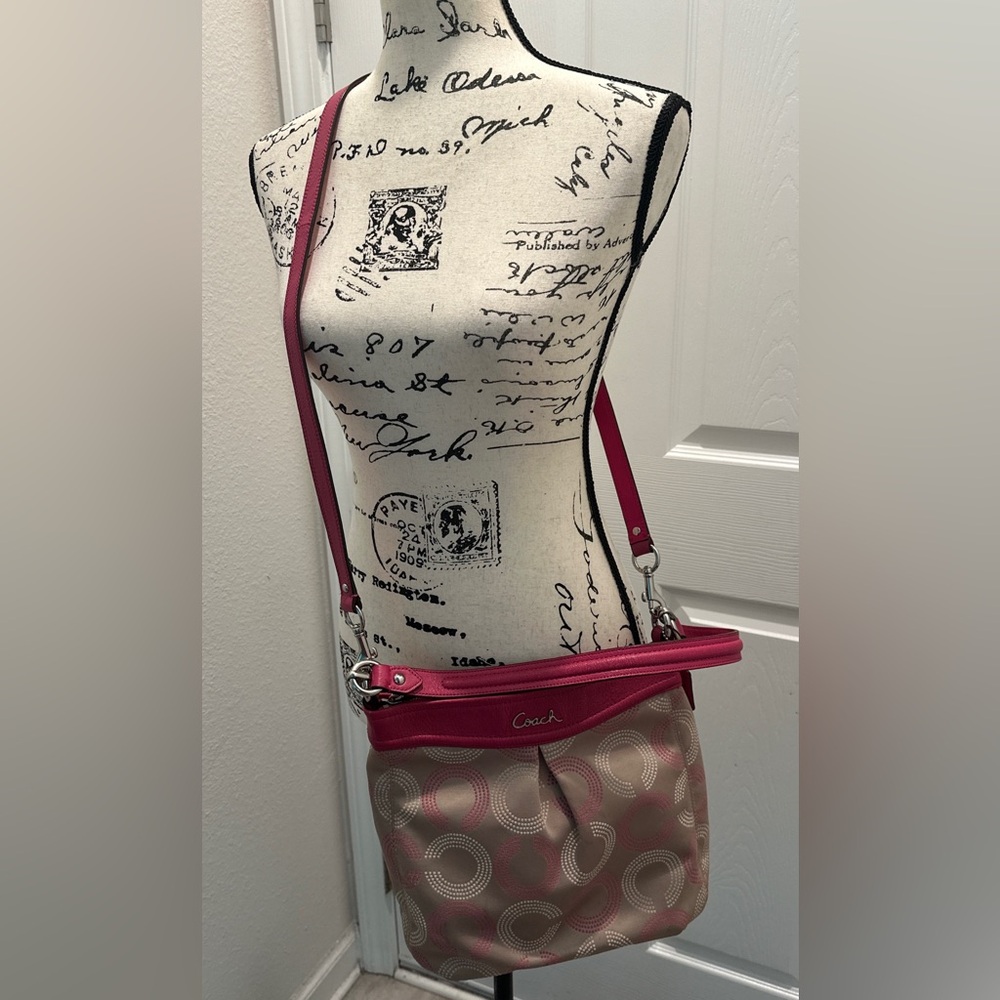 Coach Pink and Beige Signature Crossbody Bag